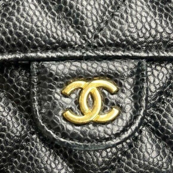 CHANEL CC Classic Caviar Flap Wallet Quilted Leather Chain Purse Black - Picture 7 of 14